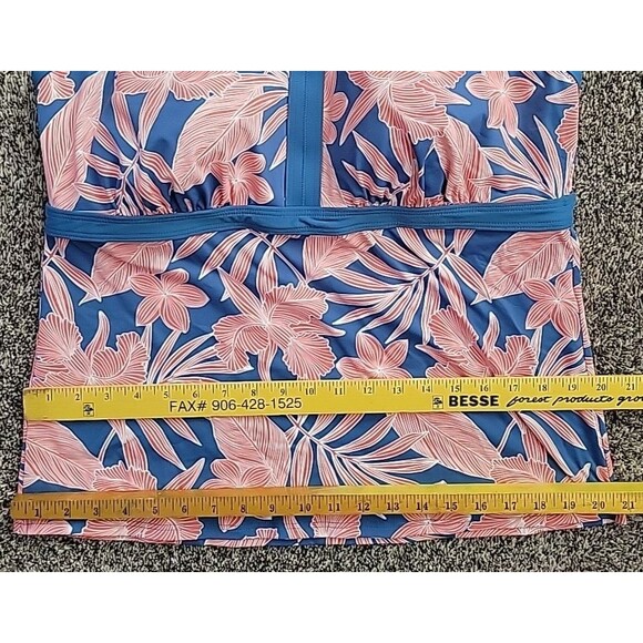 Swim Top Floral 16 DDD Halter Tankini Blue Coral Padded Bra (L) Lands End  S402 - Picture 4 of 6